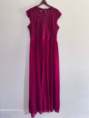 miusol women's v neck elegant lace ruffle bridesmaid maxi dress Pink Women's V Neck Elegant Lace Ruffle Bridesmaid Maxi Dress